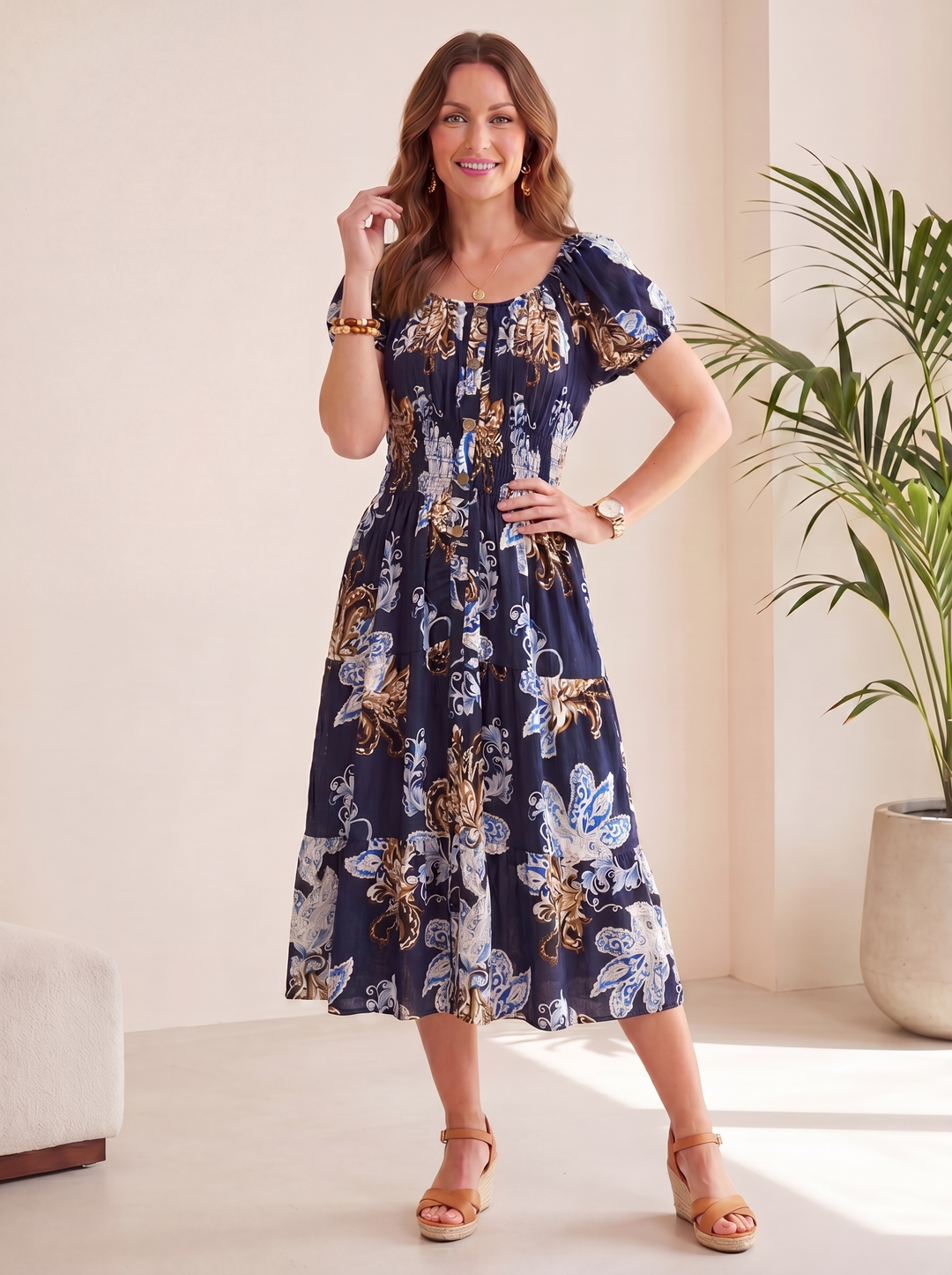 “MELANIE” Bardeoux Midi Dress - floral