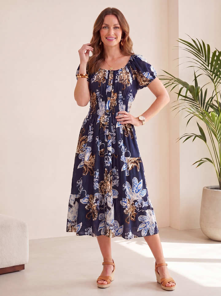 “MELANIE” Bardeoux Midi Dress - floral