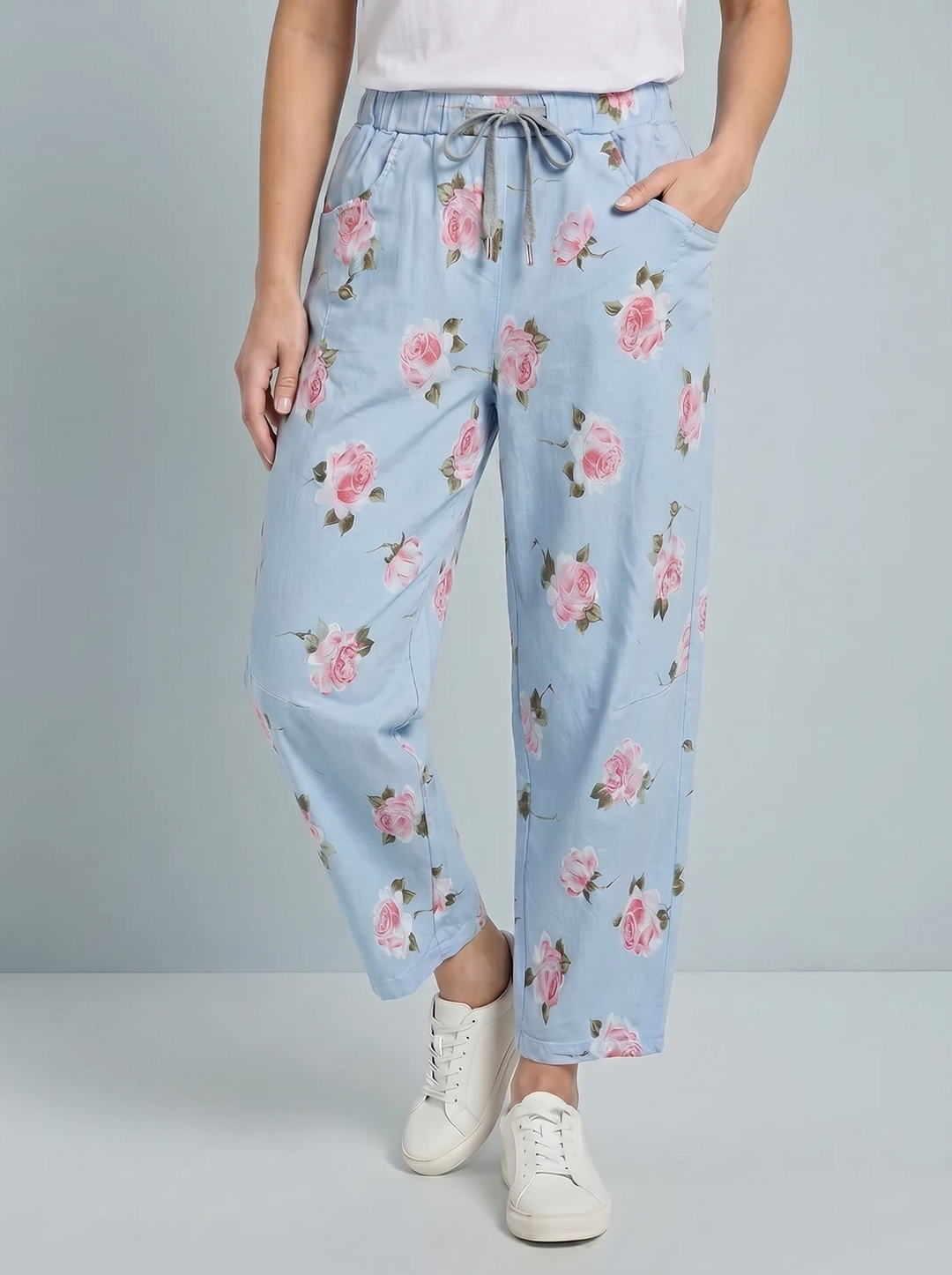 “ANGELA” Canvas Barrel Trouser - Floral Print