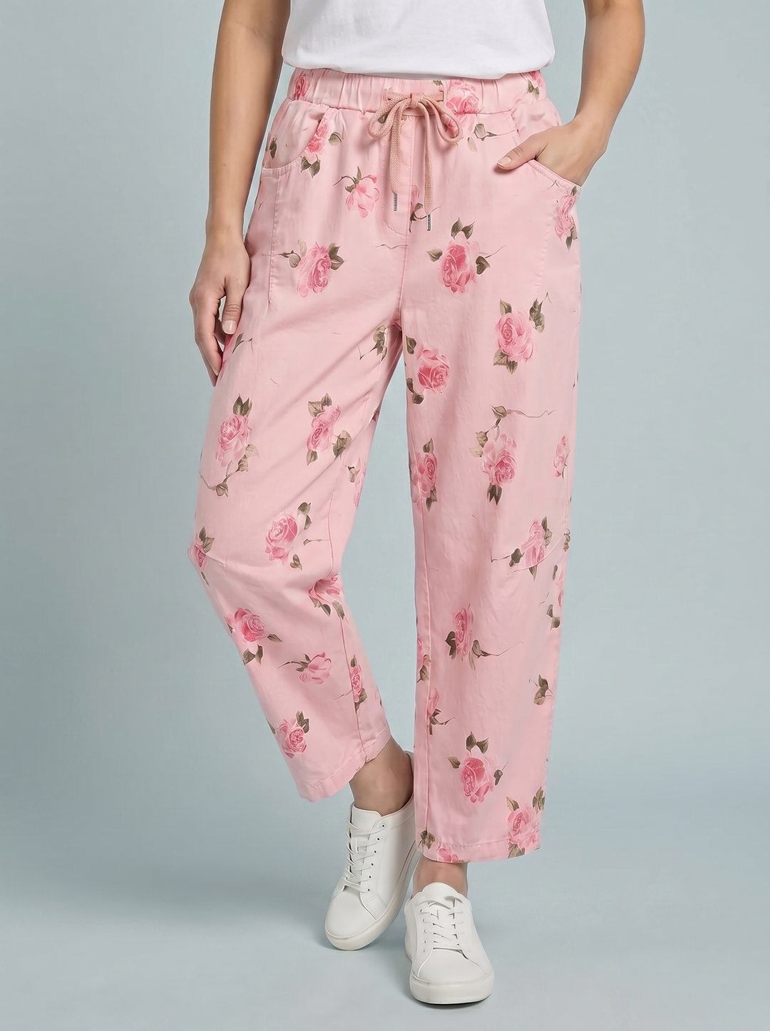 “ANGELA” Canvas Barrel Trouser - Floral Print