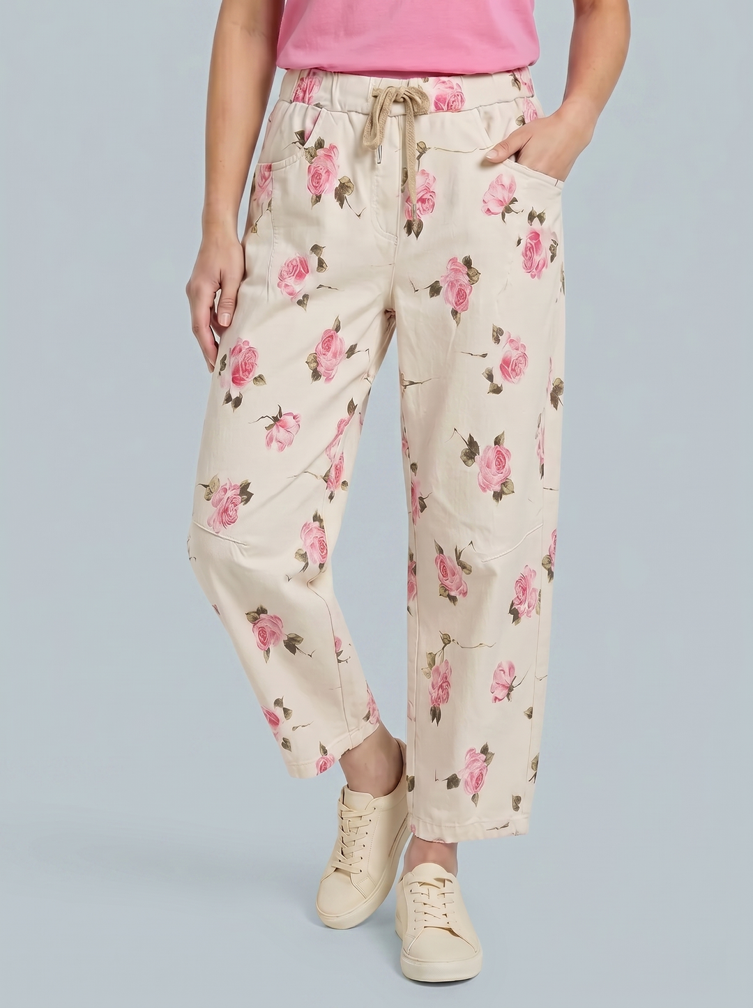 “ANGELA” Canvas Barrel Trouser - Floral Print