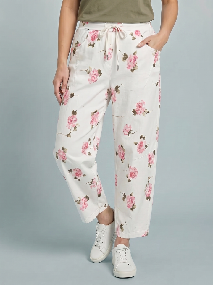 “ANGELA” Canvas Barrel Trouser - Floral Print