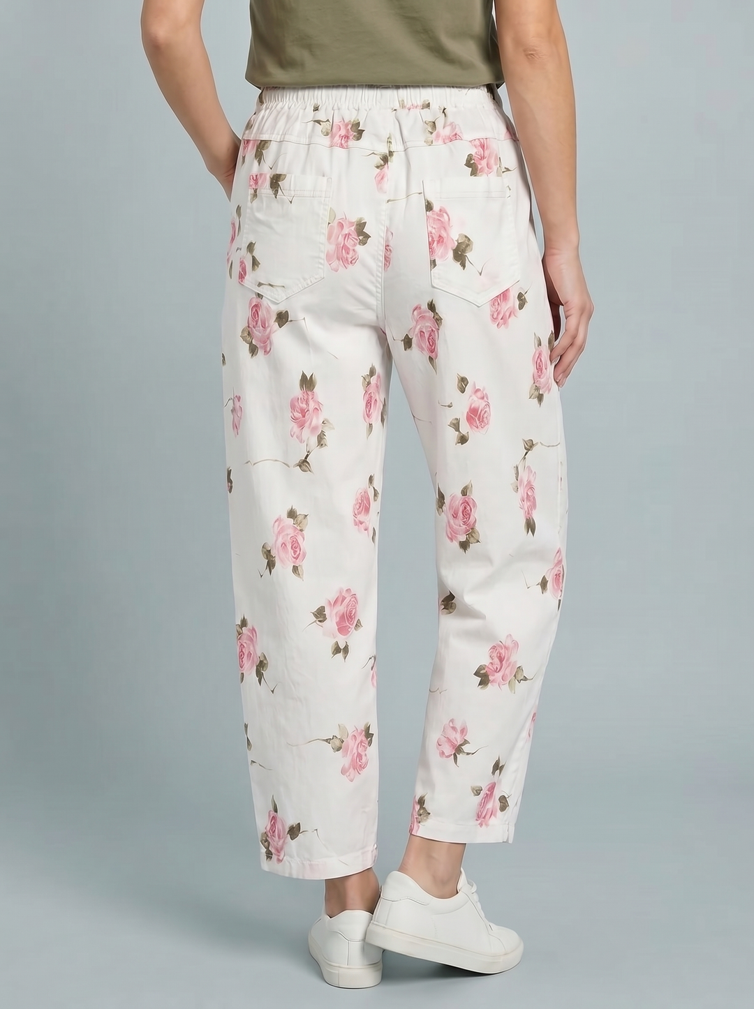“ANGELA” Canvas Barrel Trouser - Floral Print