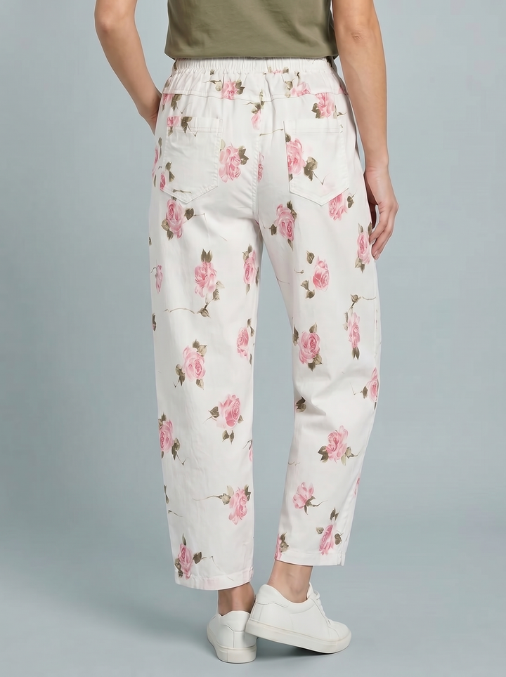 “ANGELA” Canvas Barrel Trouser - Floral Print