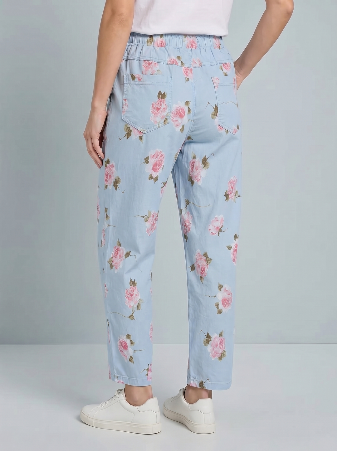 “ANGELA” Canvas Barrel Trouser - Floral Print