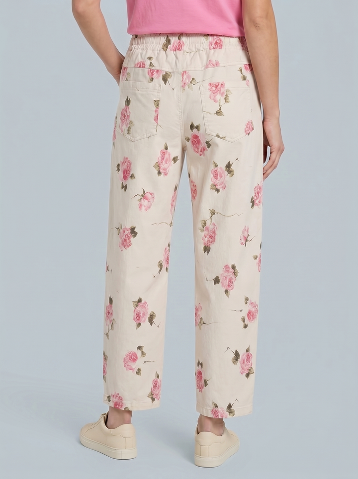“ANGELA” Canvas Barrel Trouser - Floral Print