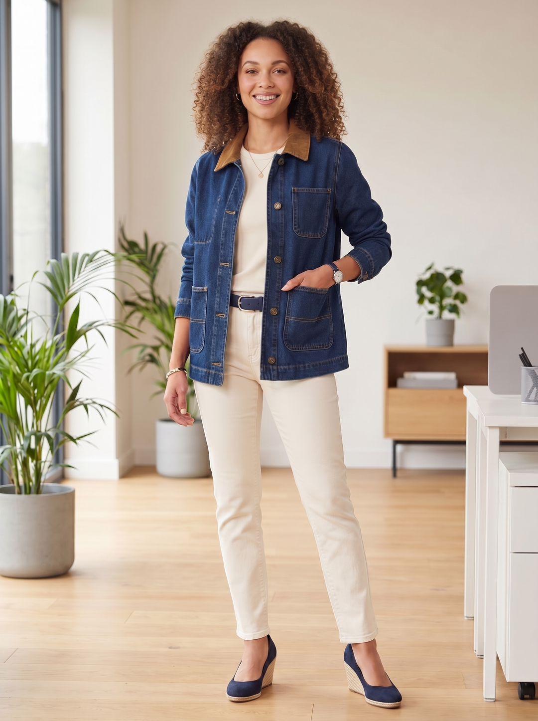 “IRIS” Premium Denim Jacket with Contrast Corduroy Collar