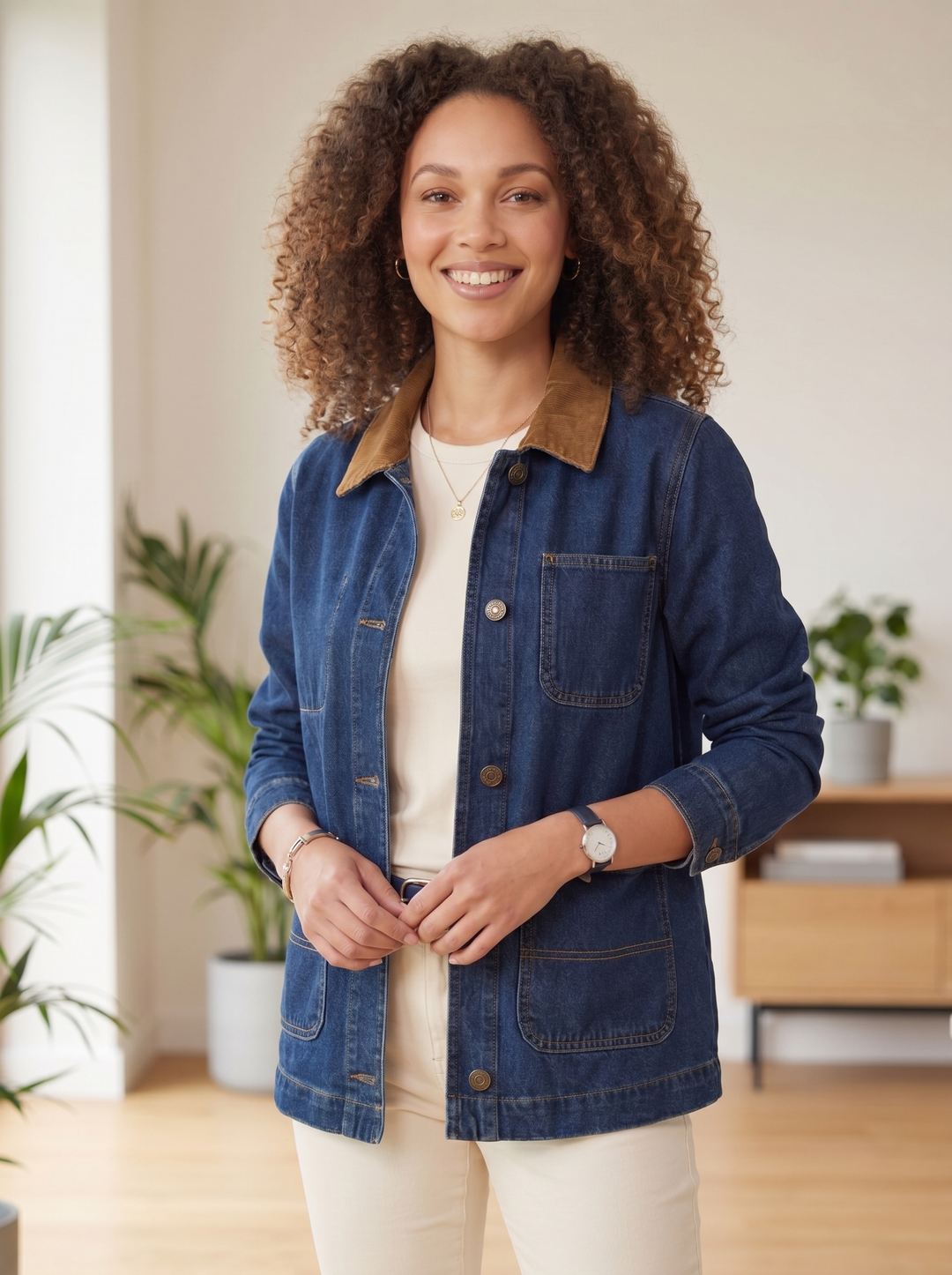 “IRIS” Premium Denim Jacket with Contrast Corduroy Collar