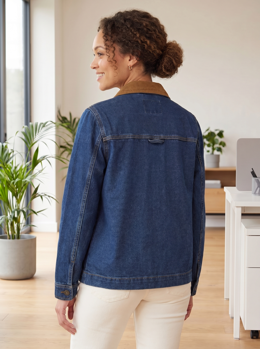 “IRIS” Premium Denim Jacket with Contrast Corduroy Collar