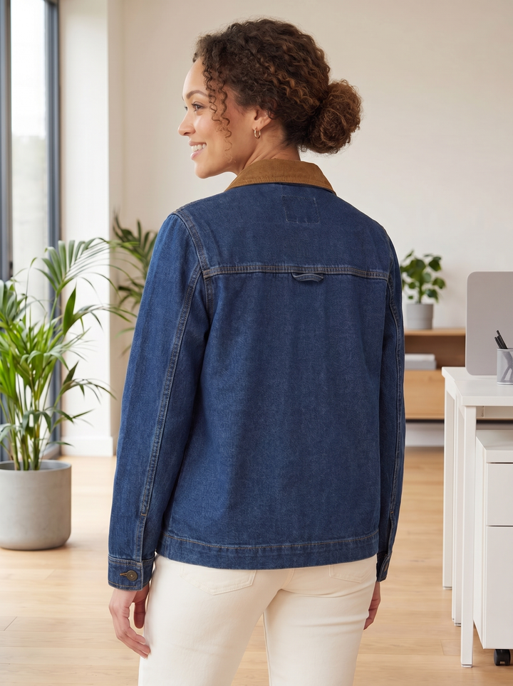 “IRIS” Premium Denim Jacket with Contrast Corduroy Collar