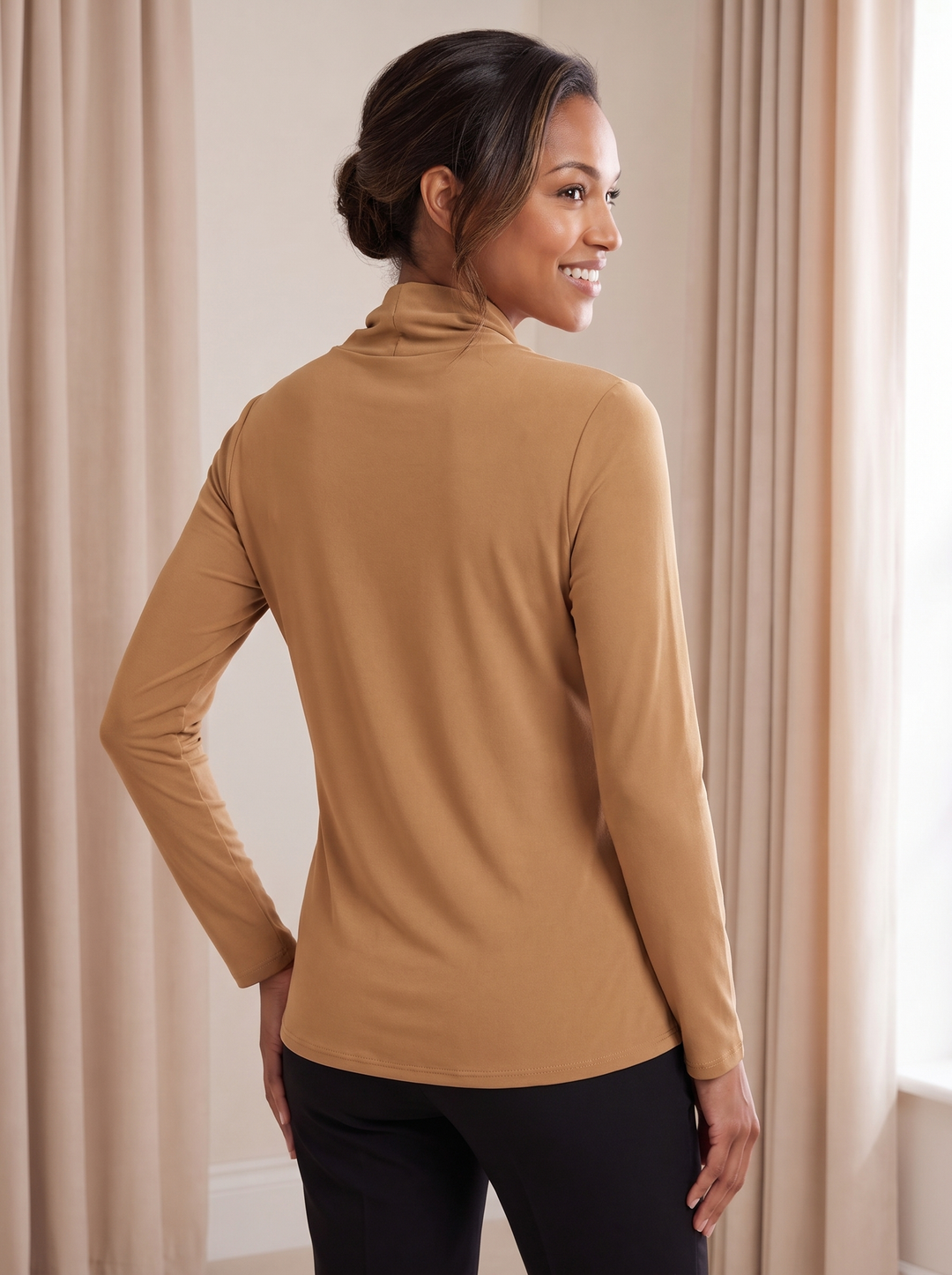“KAYLA” Slim Fit Cowl Neck Jersey Top