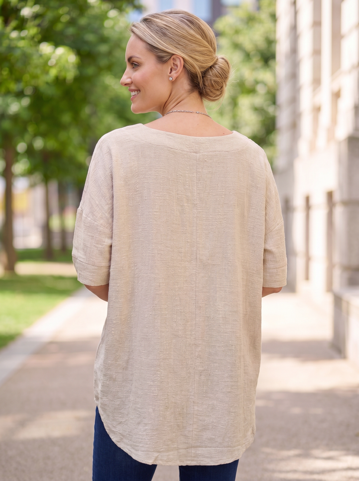 “ALEXIS”  Relaxed Fit Cotton Top With Button Detail
