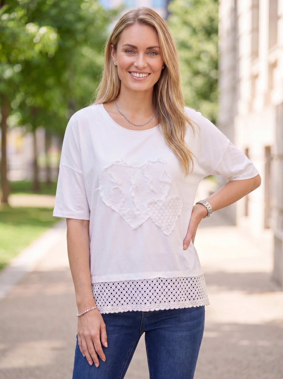 “RORY” Cotton Top 3D Heart Detail - White