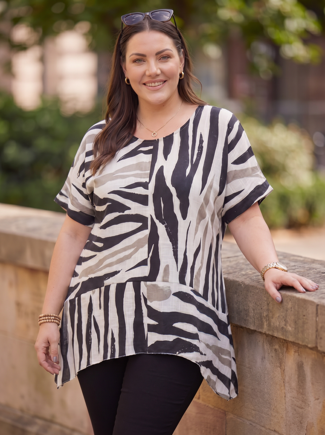 “BAILEY” Zebra Print Cotton Top - black
