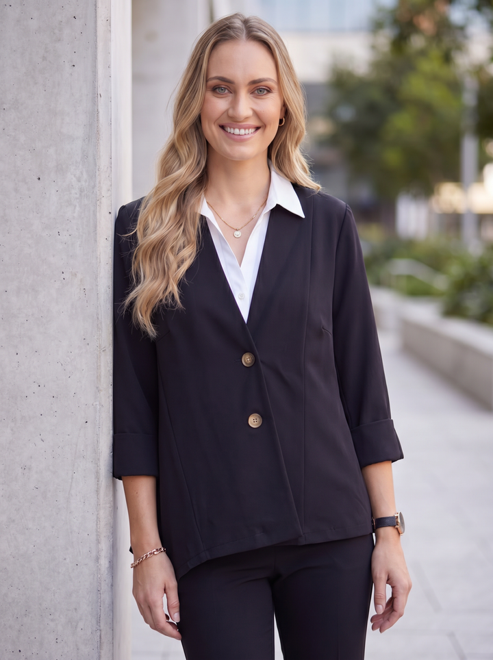 “DEMI” Asymentric Scuba Blazer - black