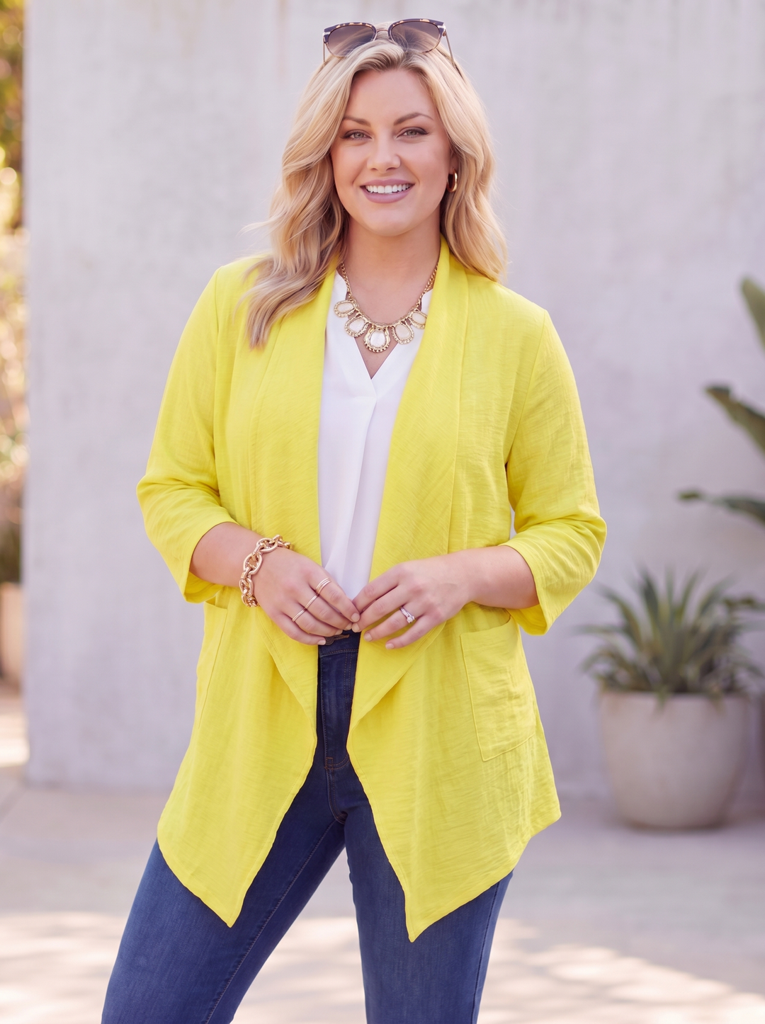 "AVA" Waterfall Jacket - lemon