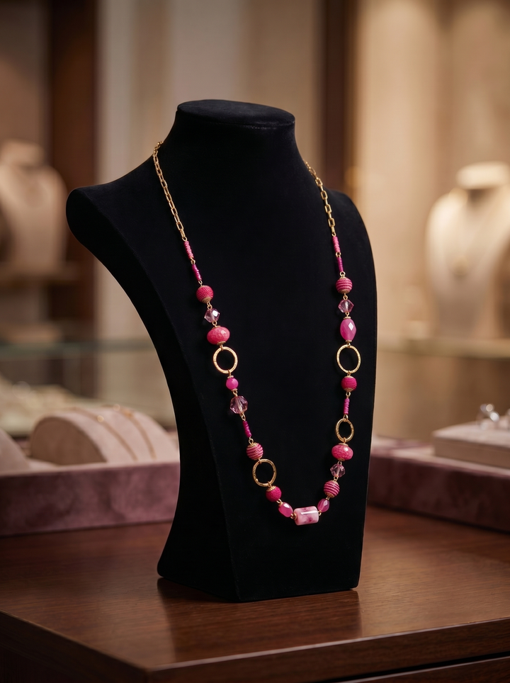 Pink & Gold Beaded Necklace