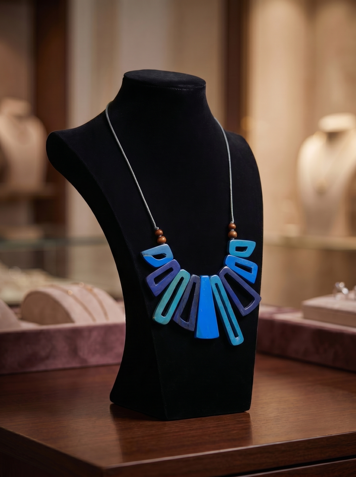 Blue Geometric Statement Necklace