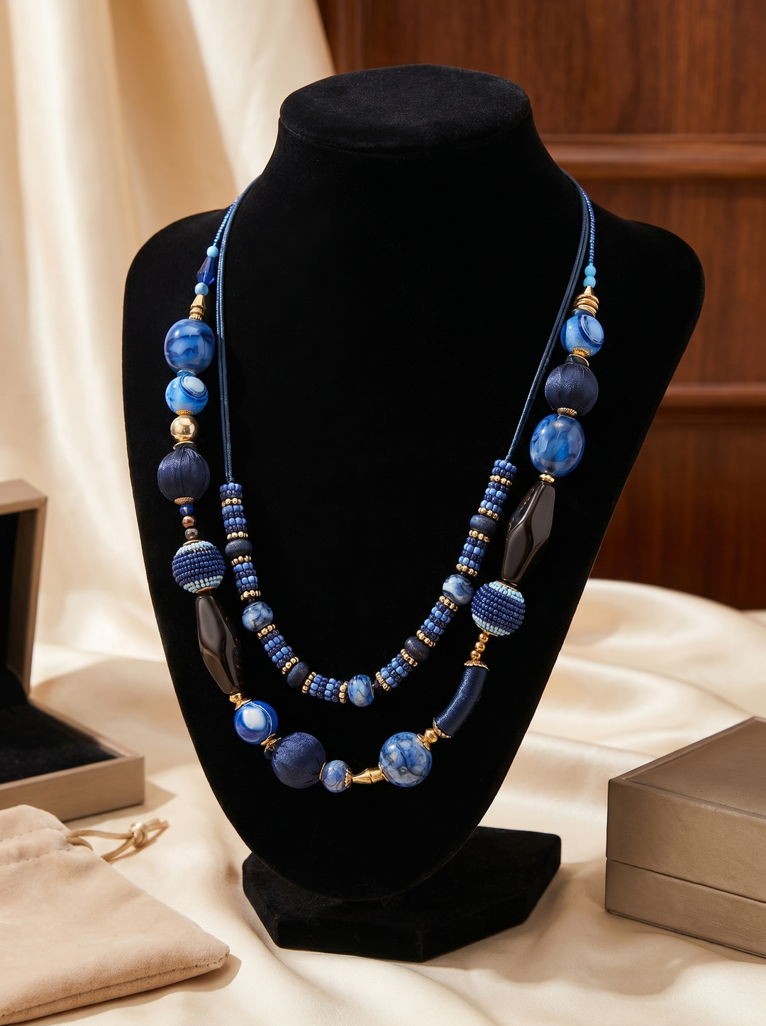 Luxury Blue Mixed Bead Necklace