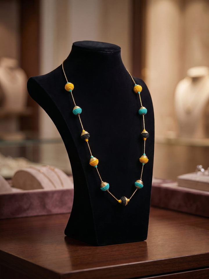 Yellow & Turquoise Beaded Necklace