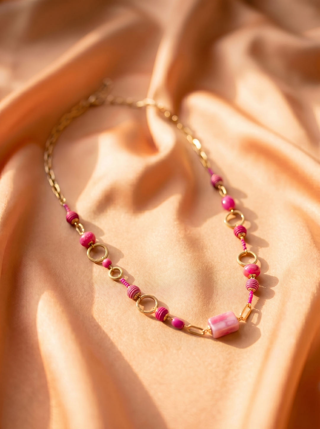 Pink & Gold Beaded Necklace