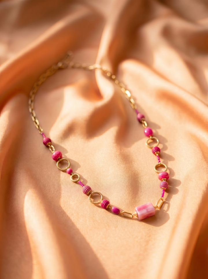 Pink & Gold Beaded Necklace