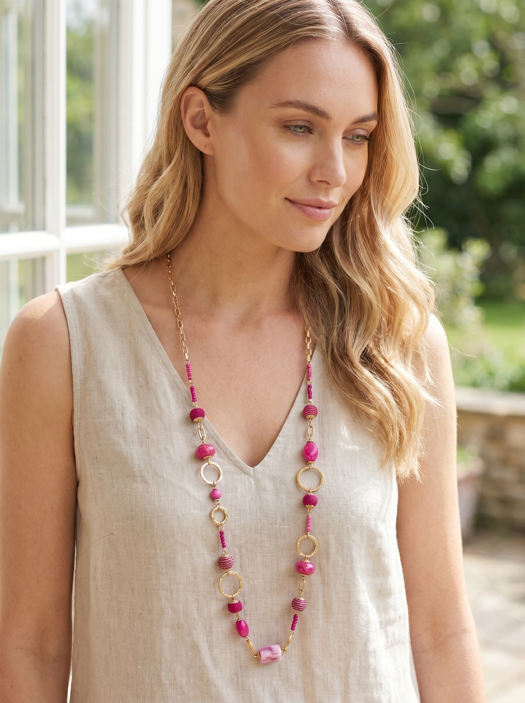 Pink & Gold Beaded Necklace