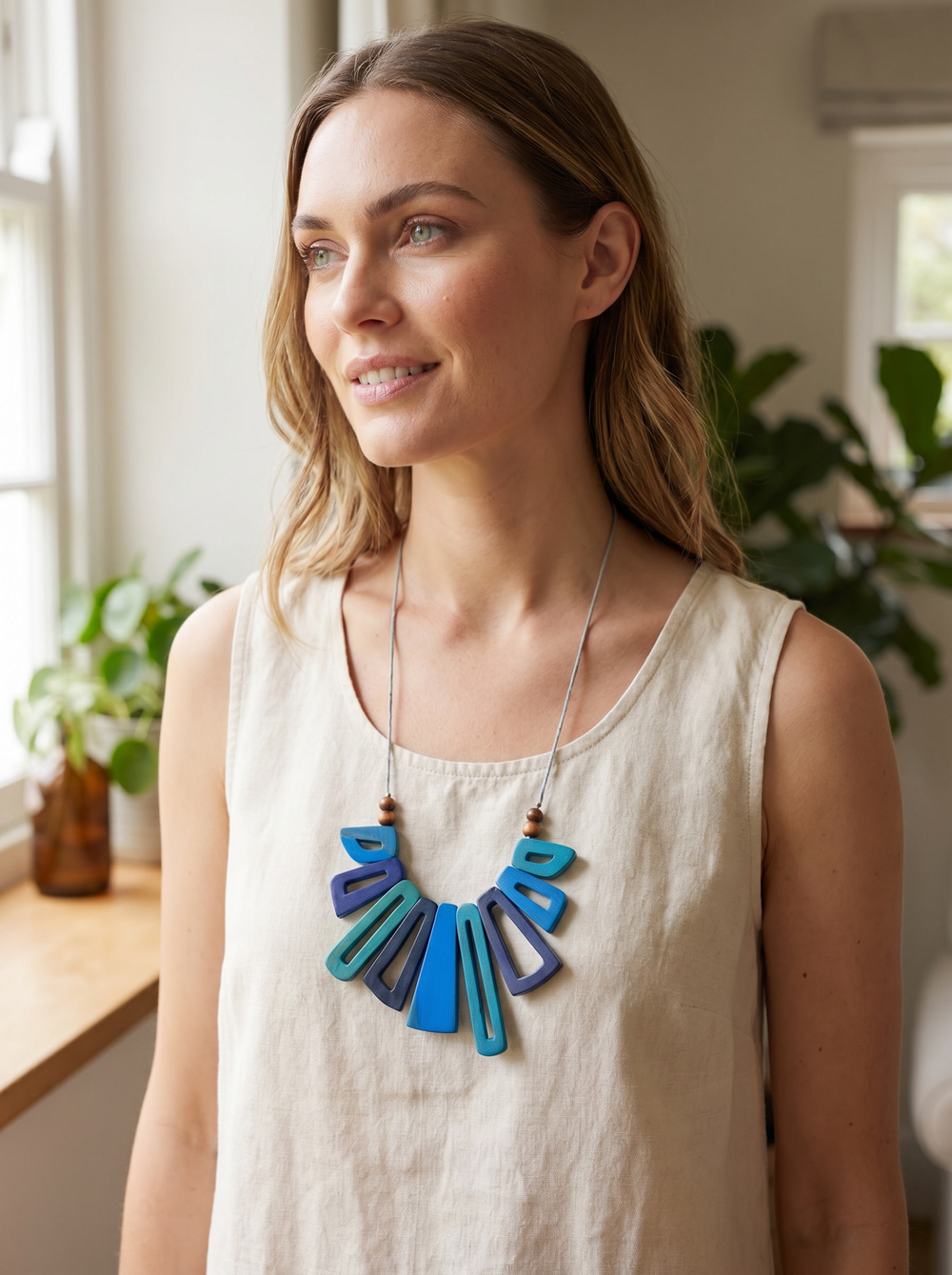 Blue Geometric Statement Necklace