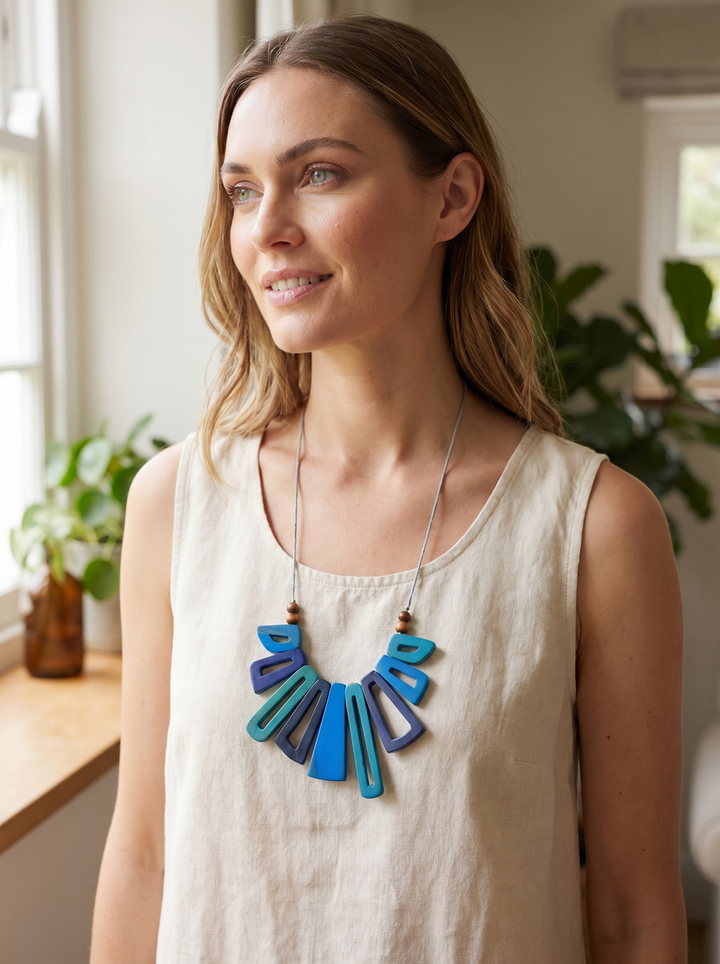 Blue Geometric Statement Necklace