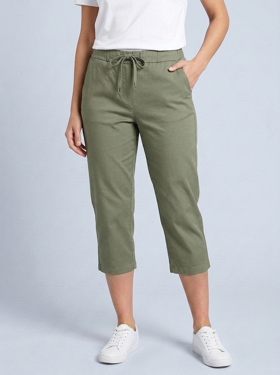 “CARMELA" 3/4 Length Crop Trouser khaki green