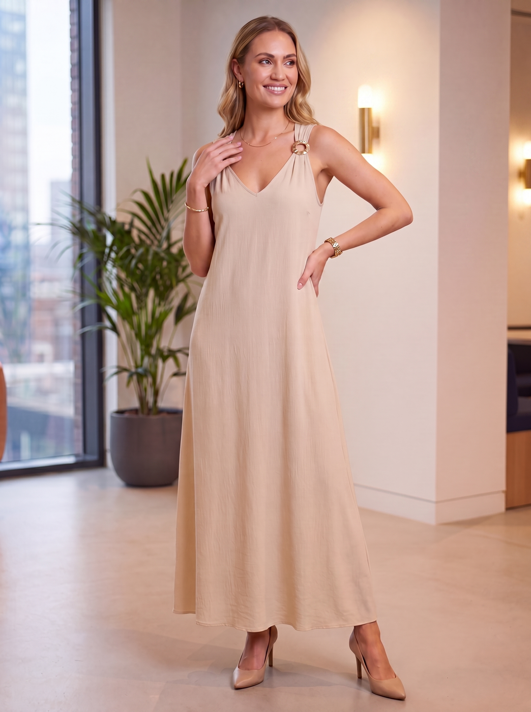 “CAMILLE” A-Line Maxi Dress cream