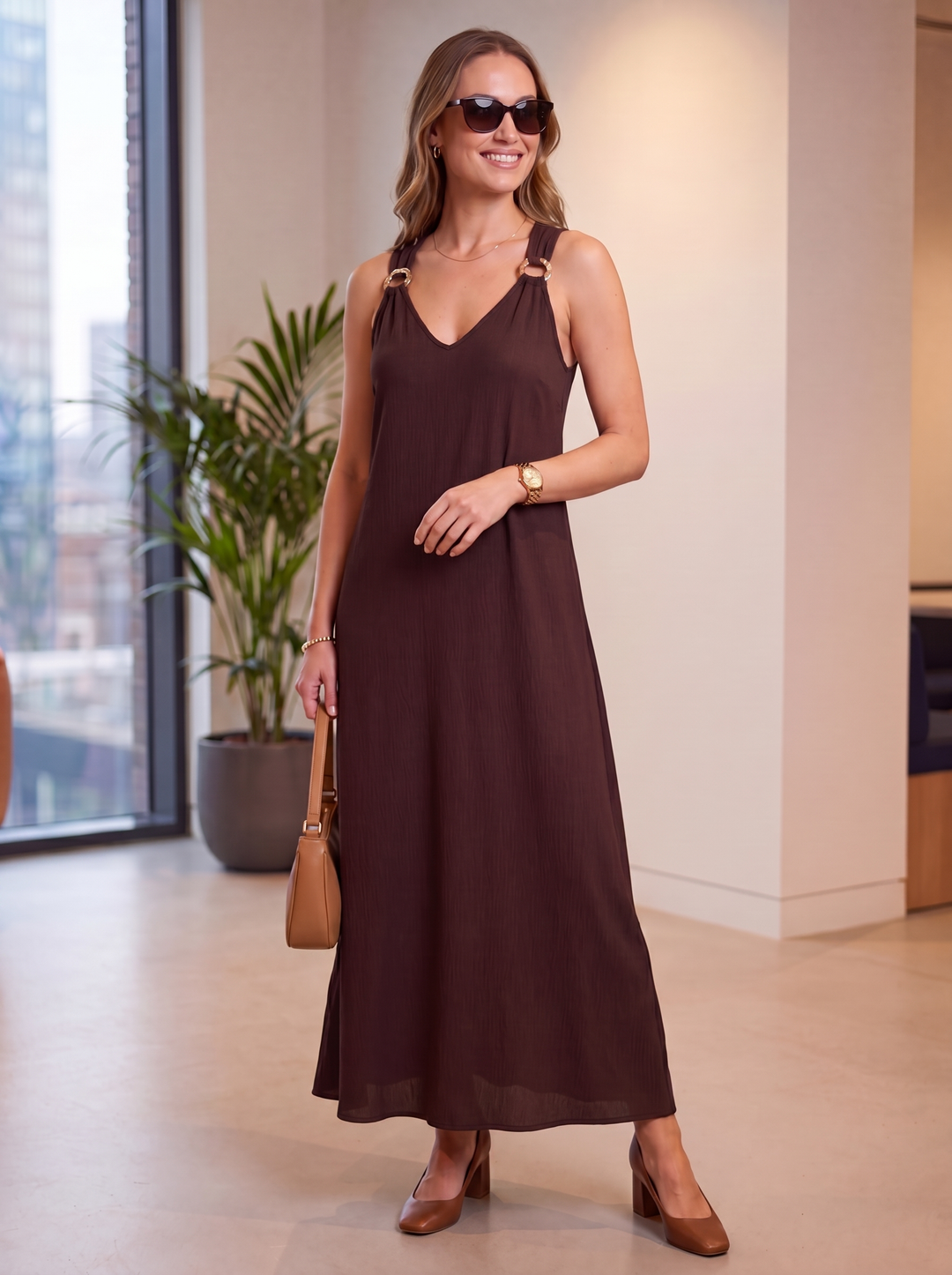 “CAMILLE” A-Line Maxi Dress chocolate