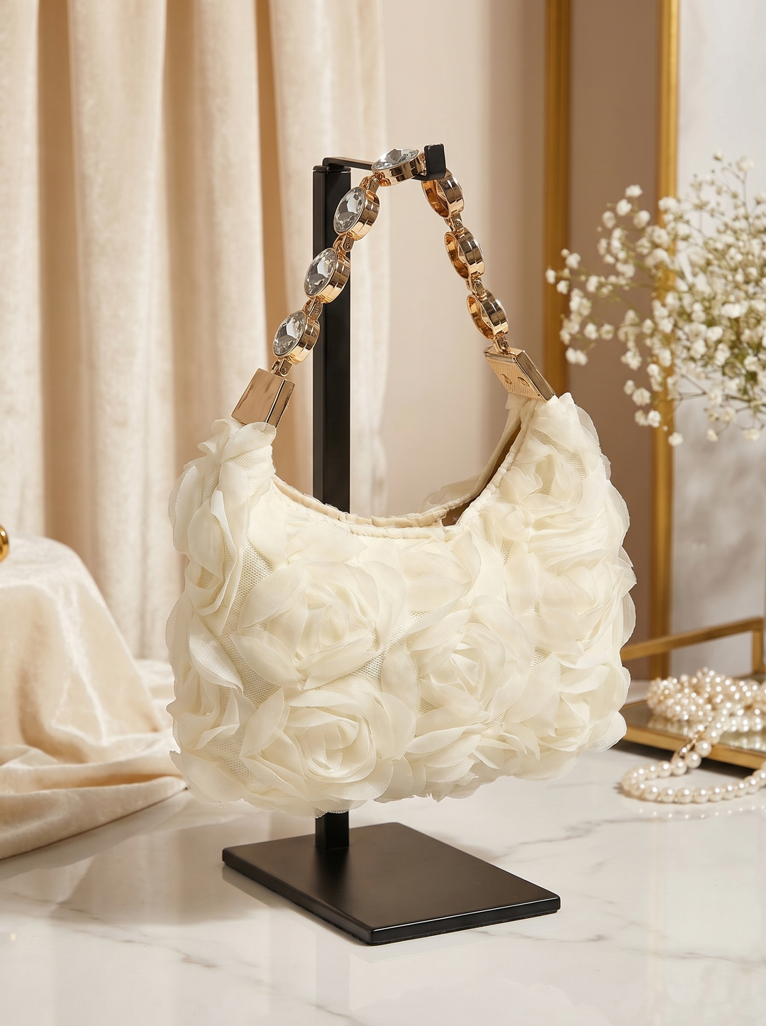 “CAPRI Collection” Floral Appliqué Evening Bag - white