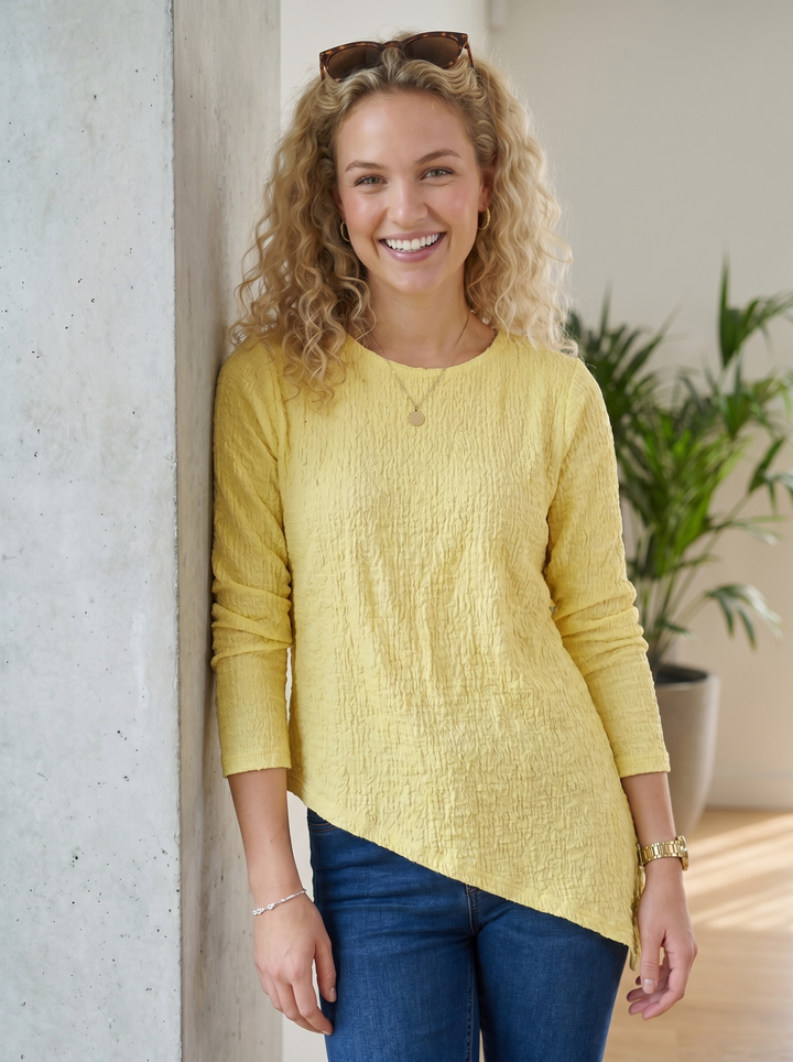 "TERESA” Asymetric Textured  Top LEMON