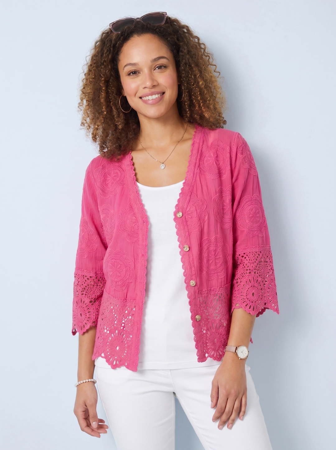 “GEMMA” Lace Top / Jacket cerise pink