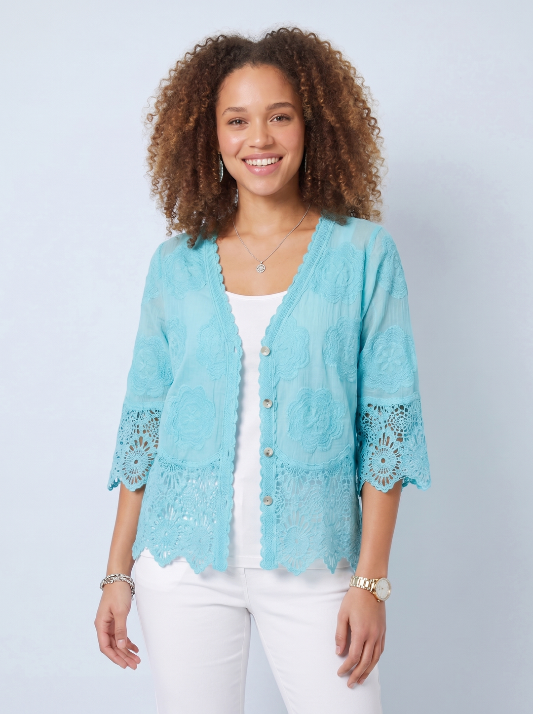 “GEMMA” Lace Top / Jacket - turquoise