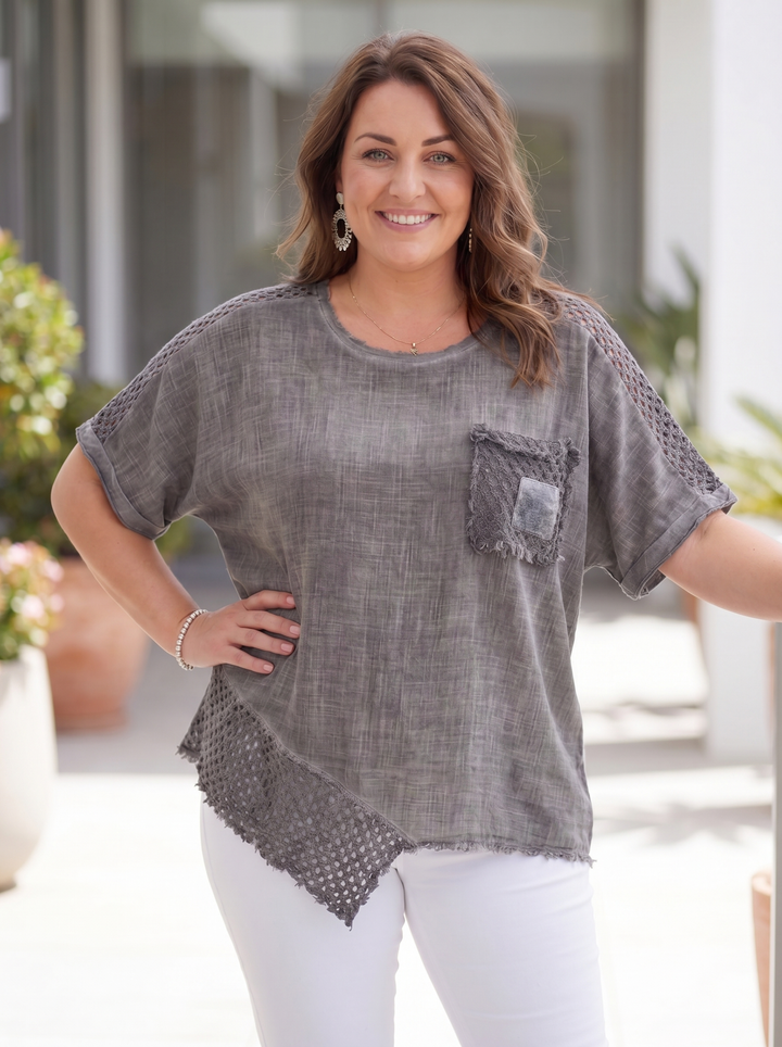 “KITTY” Cotton Asymetric Top grey