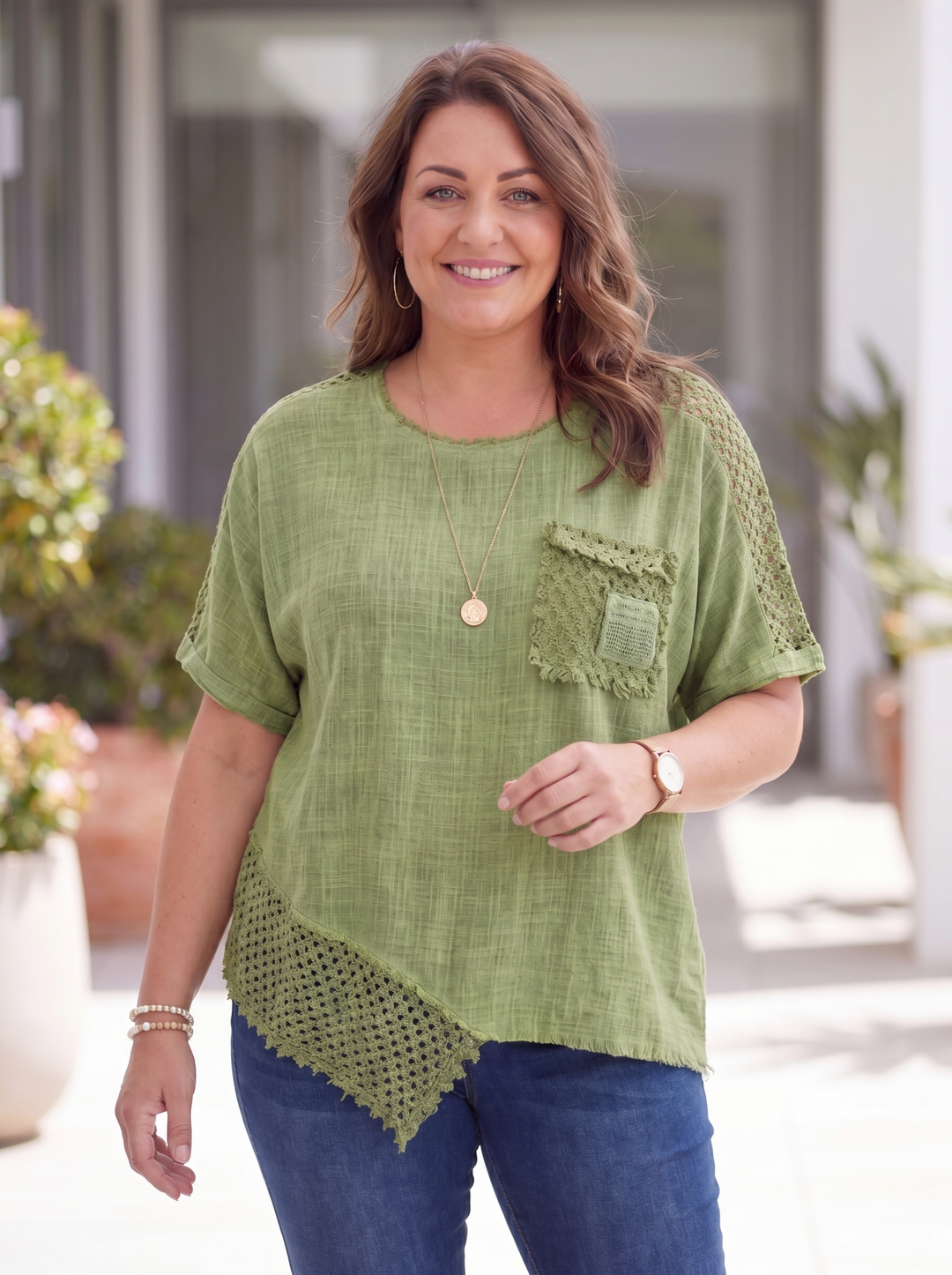“KITTY” Cotton Asymetric Top green