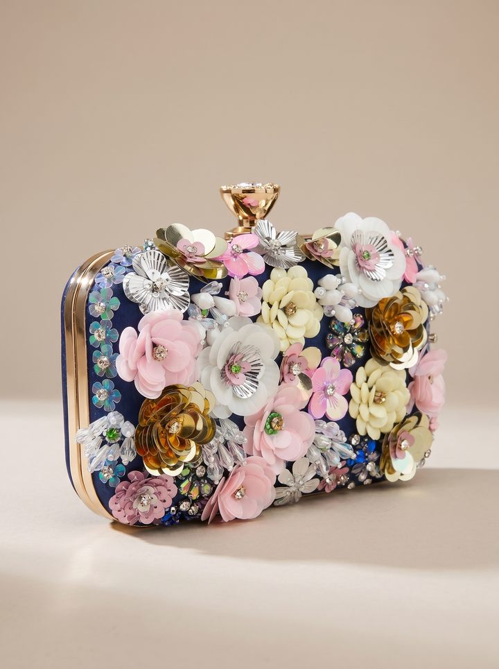 AMALFI DREAM Luxury Clutch / Evening Bag - navy flower