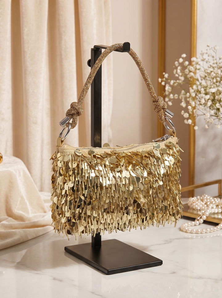 “ROMA Luxe” Luxury Sequin Tassel Evening Bag - gold