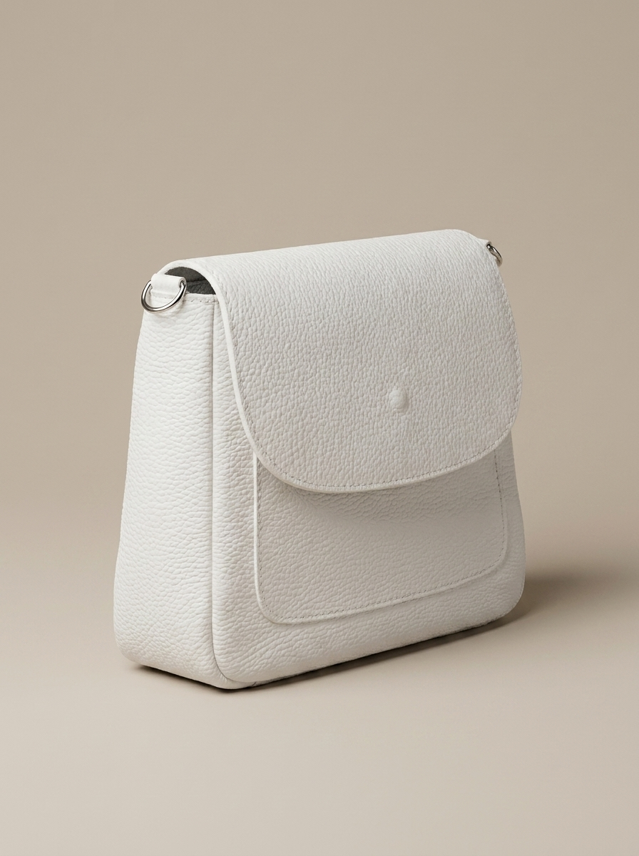“SAINT-TROPEZ” MADE IN ITALY Pebbled Leather Shoulder Bag white