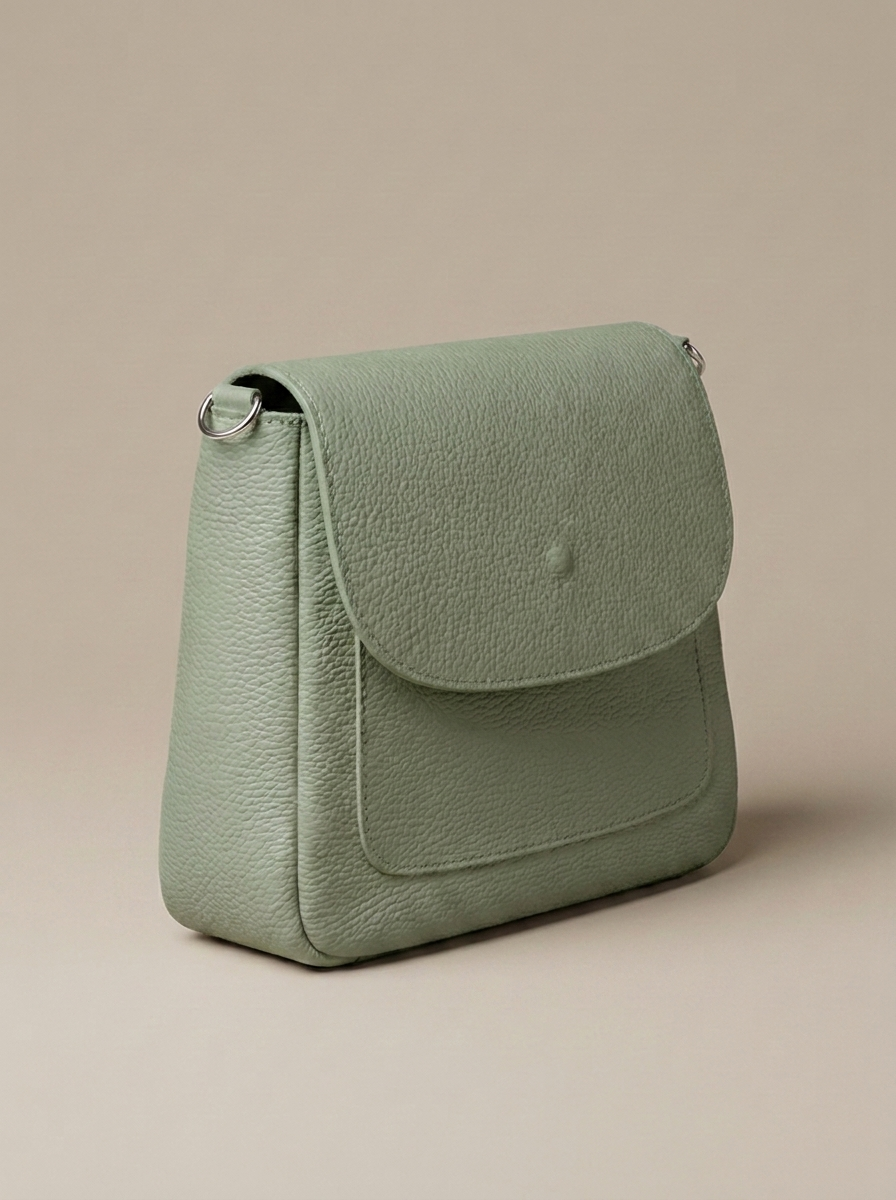 “SAINT-TROPEZ” MADE IN ITALY Pebbled Leather Shoulder Bag green