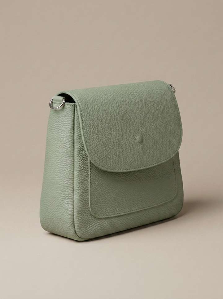 “SAINT-TROPEZ” MADE IN ITALY Pebbled Leather Shoulder Bag green