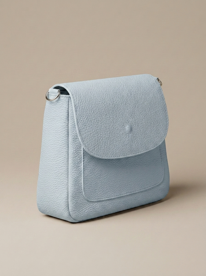 “SAINT-TROPEZ” MADE IN ITALY Pebbled Leather Shoulder Bag blue