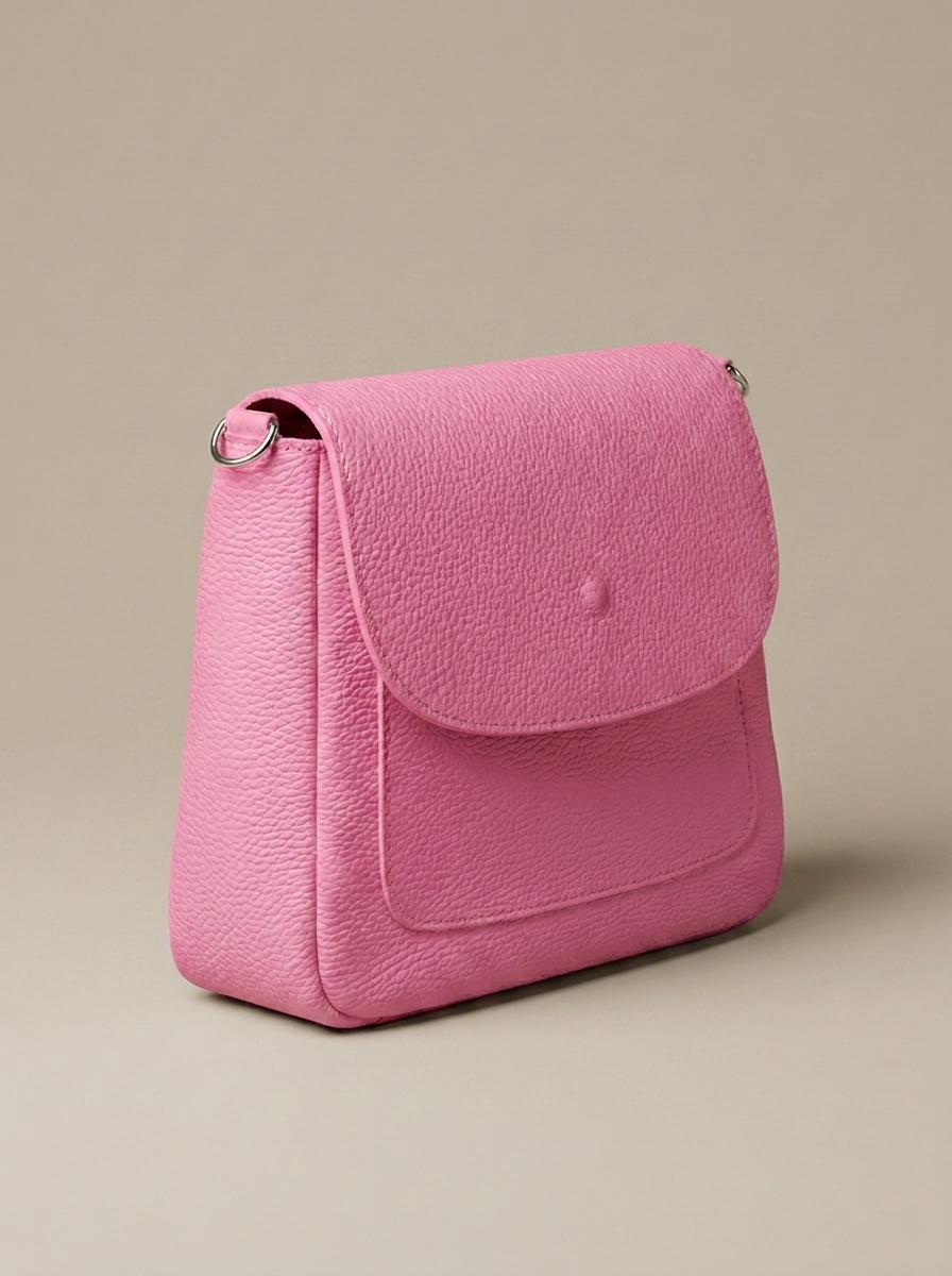 “SAINT-TROPEZ” MADE IN ITALY Pebbled Leather Shoulder Bag - pink