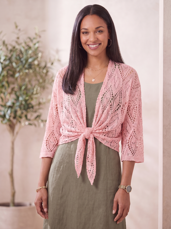 “RONNIE” Crochet Tie Front Bolero / Shrug - pink