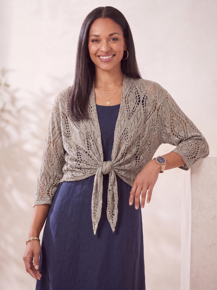 “RONNIE” Crochet Tie Front Bolero / Shrug Mocha