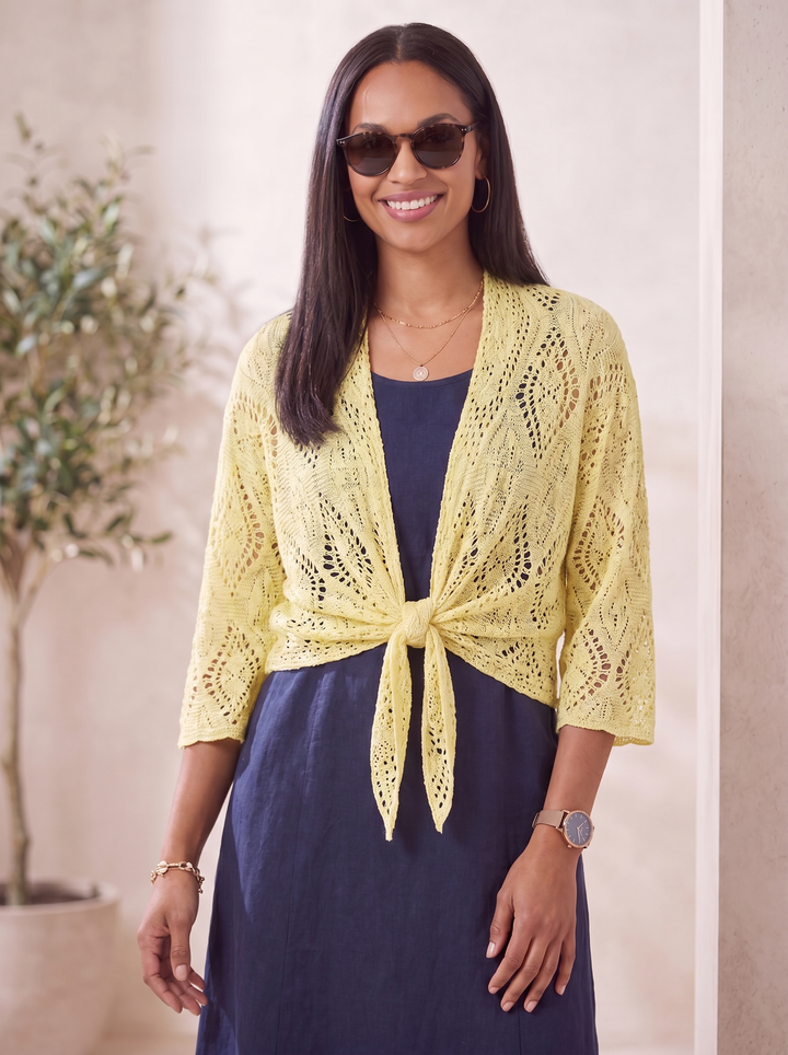 “RONNIE” Crochet Tie Front Bolero / Shrug - yellow