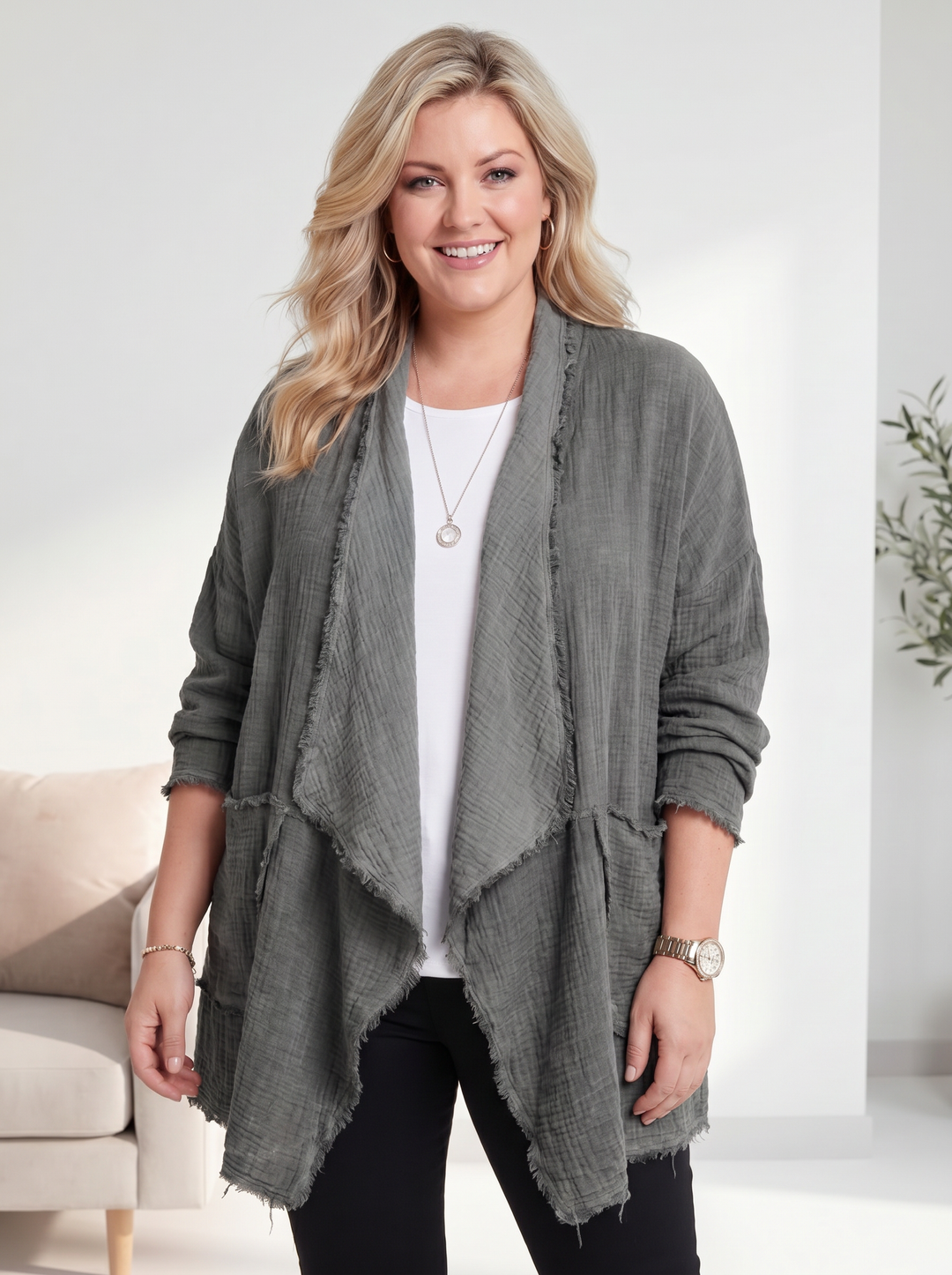 “MAYA” Cotton Waterfall Jacket - grey