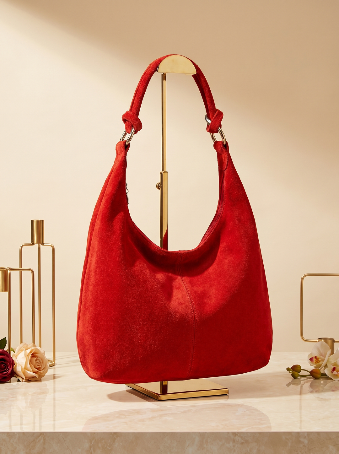 “MONACO Collection” MADE IN ITALY Suede Leather Shoulder Handbag red
